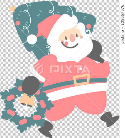 merry christmas and happy new year with cute santa claus, christmas pine tree and wreath, flat png transparent element cartoon character design 108667076