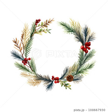 watercolor christmas wreath isolated 108667930