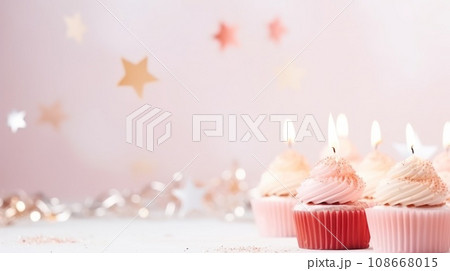 birthday holiday background, cakes with candles and copy space birthday holiday background, cakes with candles and copy space 108668015