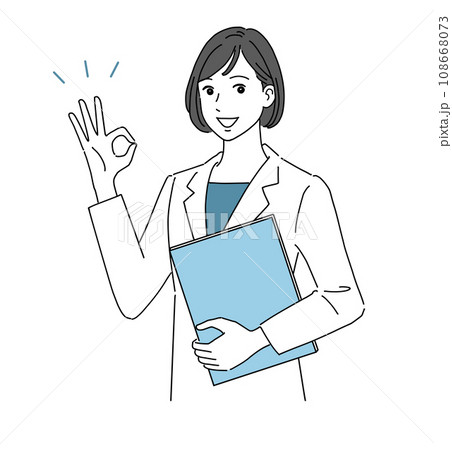 笑顔でOKサインする白衣の女性 108668073