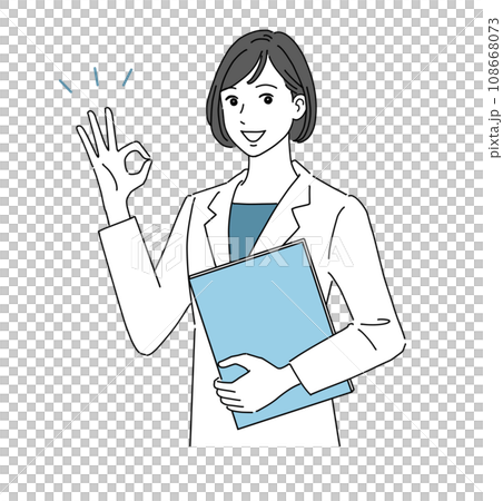 笑顔でOKサインする白衣の女性 108668073