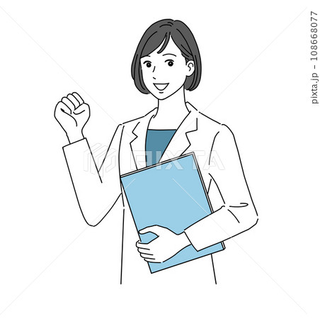 ガッツポーズする白衣の女性 108668077