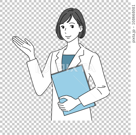 笑顔で案内する白衣の女性 108668081