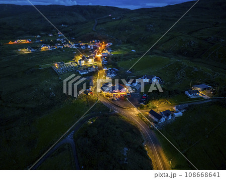 Aerial night view of Glencolumbkille in County Donegal, Republic of Irleand 108668641