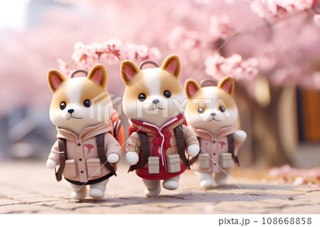 柴犬の入学と桜 柴犬の入学と桜 108668858