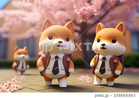 柴犬の入学と桜 108668863