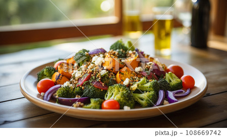 テーブルにのったベジタリアンのサラダ 108669742