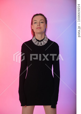 woman in black dress fashion style clothes woman in black dress fashion style clothes 108669854