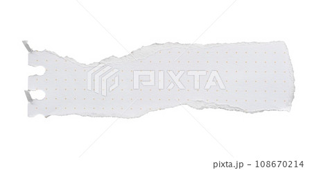 close up of a white ripped piece of mockup paper with copyspace. torn paper isolated on white background 108670214