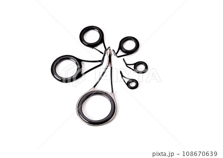 throughput rings for fishing rods of various sizes close-up space for an inscription 108670639