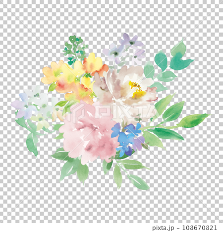 水彩で描いた草花の背景用ブーケイラスト 108670821