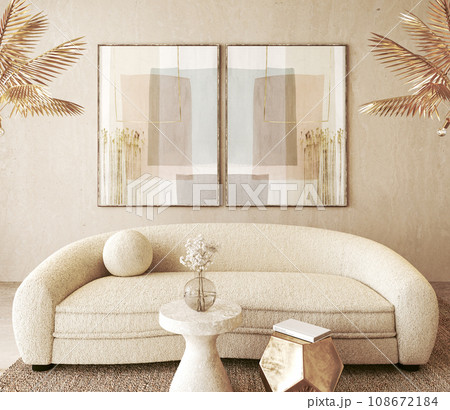 Abstract art and curved sofa in modern living space 108672184