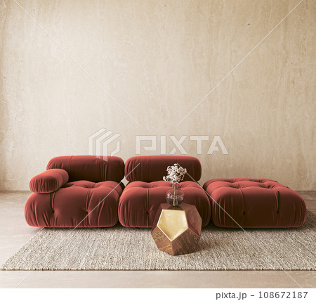 Velvet red sofas with gold accent table in modern interior 108672187