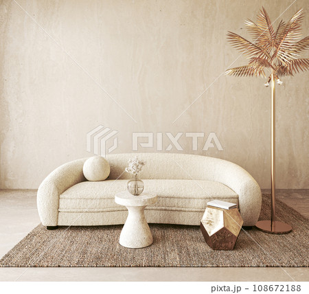 Minimalist Curved Sofa with Elegant Home Accents 108672188