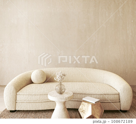 Sophisticated boucle sofa set in neutral toned interior 108672189