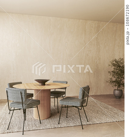 Contemporary Dining Set with Houndstooth Chairs and Wood Table 108672190