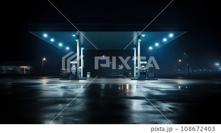 Empty modern gas station in night large copyspace area 108672403