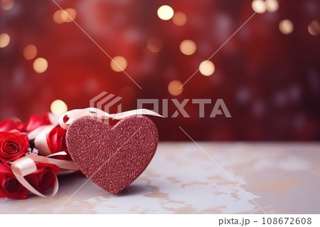 Valentine's day background with red heart and rose flowers 108672608