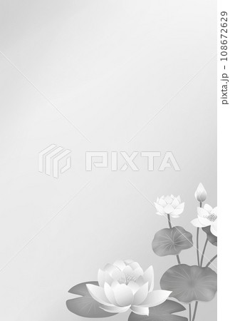喪中はがき　テンプレート　蓮の花　モノクロ 108672629