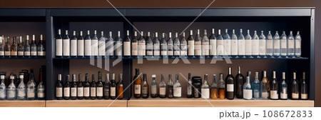Close-up of a shelf with bottles in chemical laboratory. Various pills bottles for medicine. Pharmaceutical concept of healthcare, pharma industry, medication and drugs production. Medical research 108672833