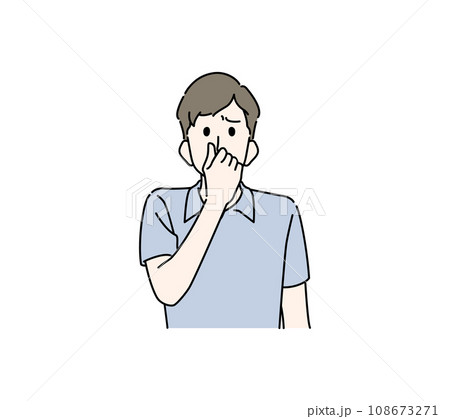 鼻をつまむ若い男性のイラスト（私服） 108673271