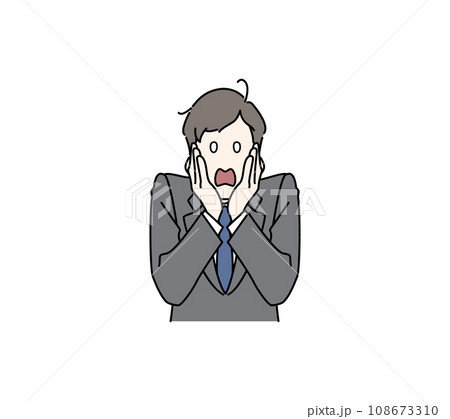 頬に手をあてて絶叫ポーズをする男性（ビジネスマン、スーツ） 108673310
