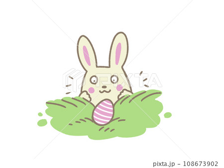 原画、キャンバス「イースターうさぎ」緑　－かわいい絵 イースターウサギ3：イラスト無料