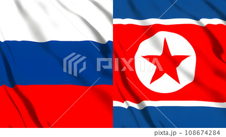 ロシアと北朝鮮の国旗 ロシアと北朝鮮の国旗 108674284