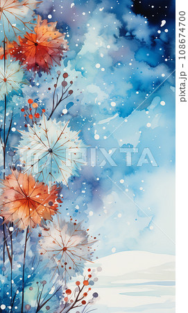 watercolor winter art in blue colors, Ai generated 108674700