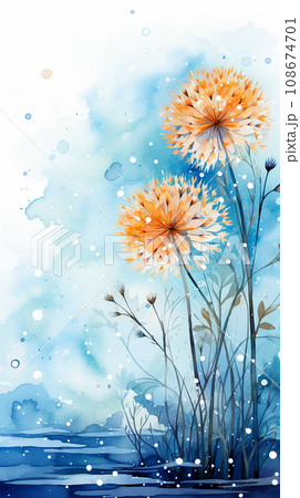 watercolor winter art in blue colors, Ai generated 108674701