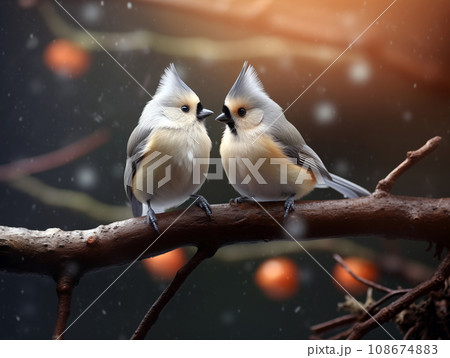 bluebirds on a branch on grey background wood landscape animal photo 108674883
