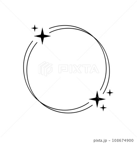 Trendy linear round frame with stars, Modern minimalist aesthetic line elements, geometric forms. Vector sparkle for social media or poster design, simple decorative boho style border 108674900