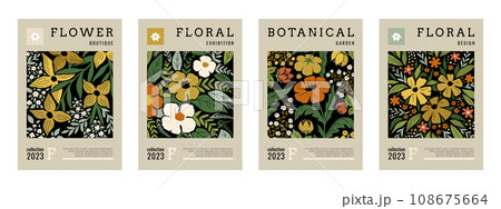 Floral posters. Abstract flower modern art, retro botanical market background, vintage matisse print. Hand drawn floral contemporary spring summer wall art minimal graphic. Vector pastel design Floral posters. Abstract flower modern art, retro botanical market background, vintage matisse print. Hand drawn floral contemporary spring summer wall art minimal graphic. Vector pastel design 108675664