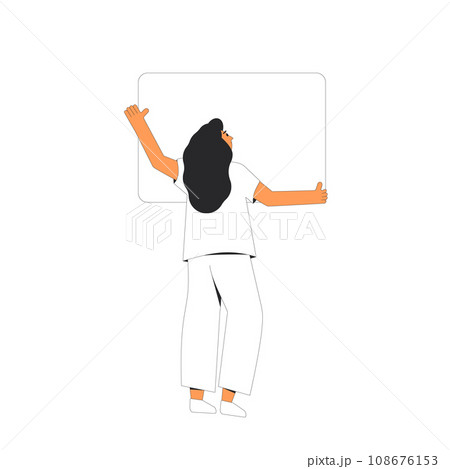 Woman holding blank banner. Woman holding blank banner. 108676153