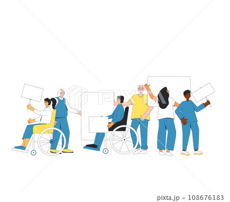 Group of people holding blank banner. Group of people holding blank banner. 108676183