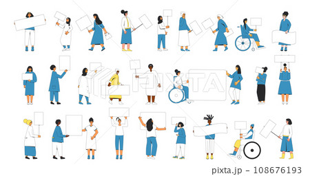 Women holding blank banners. Women holding blank banners. 108676193