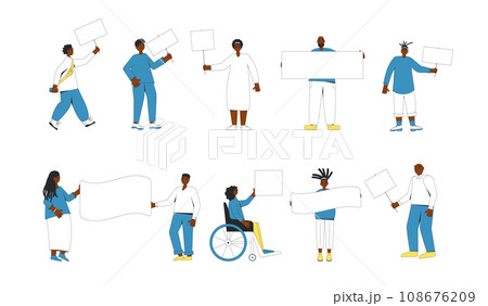 Group of people holding blank banner. 108676209
