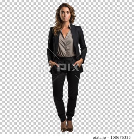 Business woman in full-length jacket isolated. Business woman in full-length jacket isolated. 108676336
