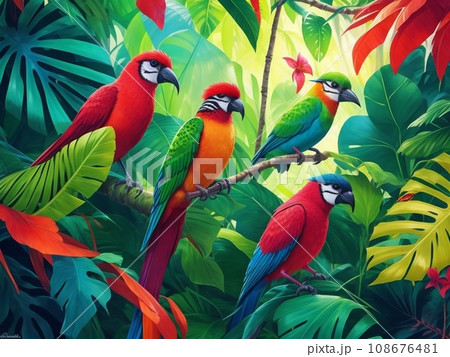 two parrots on the branch two parrots on the branch 108676481