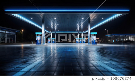 Empty modern gas station in night large copyspace area Empty modern gas station in night large copyspace area 108676874
