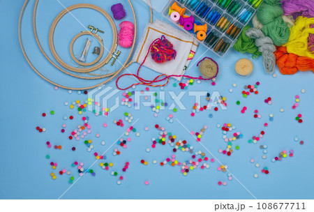 Set of satin ribbons of different colors close up. 108677711