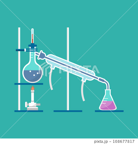 Simple distillation model in chemistry laboratory vector Simple distillation model in chemistry laboratory vector 108677817