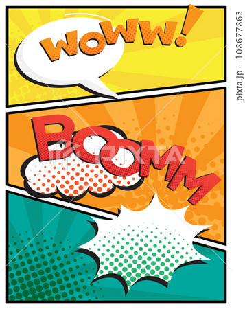 abstract comic book, pop art cartoon with speech bubble template background 108677863