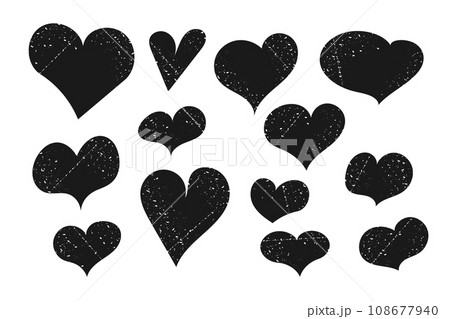 Black hearts with grunge texture and scratches Black hearts with grunge texture and scratches 108677940