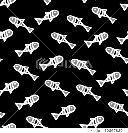 Hand Drawn Small Fishes Seamless Pattern. Underwater World Background. Hand Drawn Small Fishes Seamless Pattern. Underwater World Background. 108678894