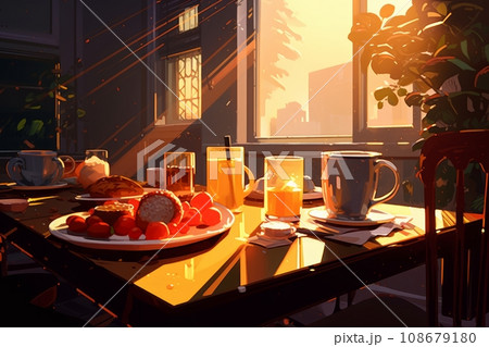 Buns with fruit and a cup of tea on table. Breakfast, baking, desserts, food concept Buns with fruit and a cup of tea on table. Breakfast, baking, desserts, food concept 108679180