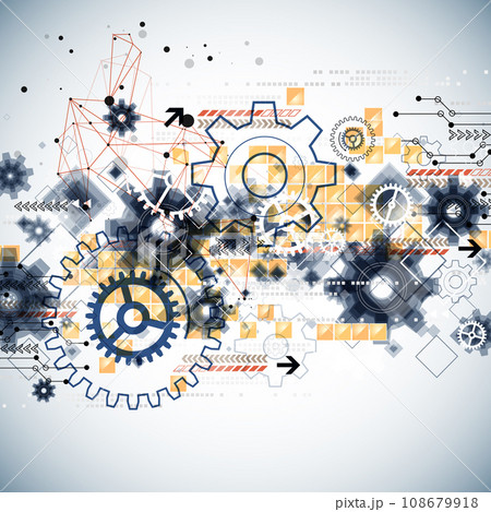 Abstract  technological background  with cogwheels and plexus effect. 108679918
