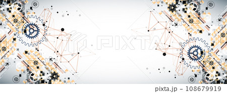 Abstract  technological background  with cogwheels and plexus effect. 108679919