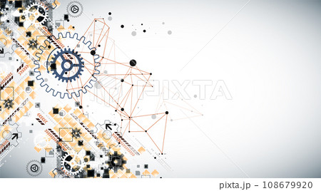 Abstract technological background with cogwheels and plexus effect. Abstract technological background with cogwheels and plexus effect. 108679920