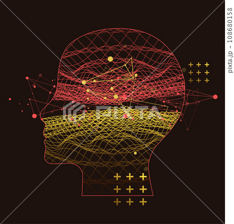 Outline of a human head with an abstract wave. Plexus effect. 108680158